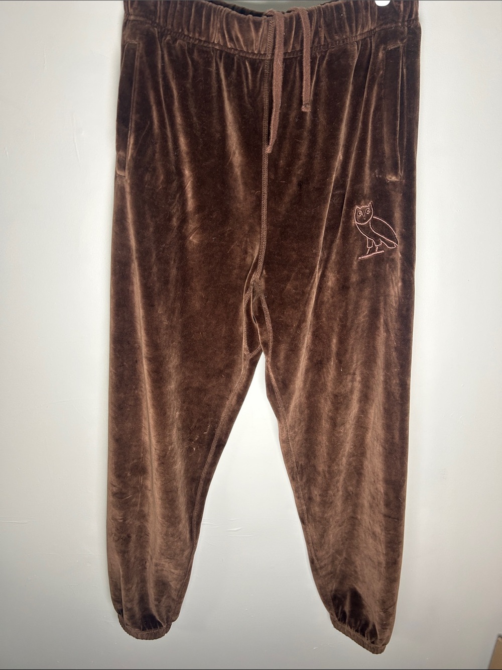 OVO Brown Velour Joggers with Owl Embroidery
